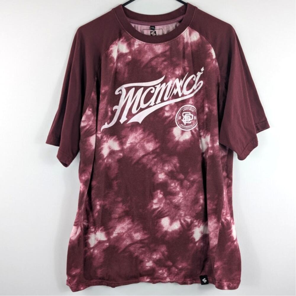 Southpole 2XL Short Sleeve T Shirt Mens Burgundy Tie Dye Streetwear Cotton